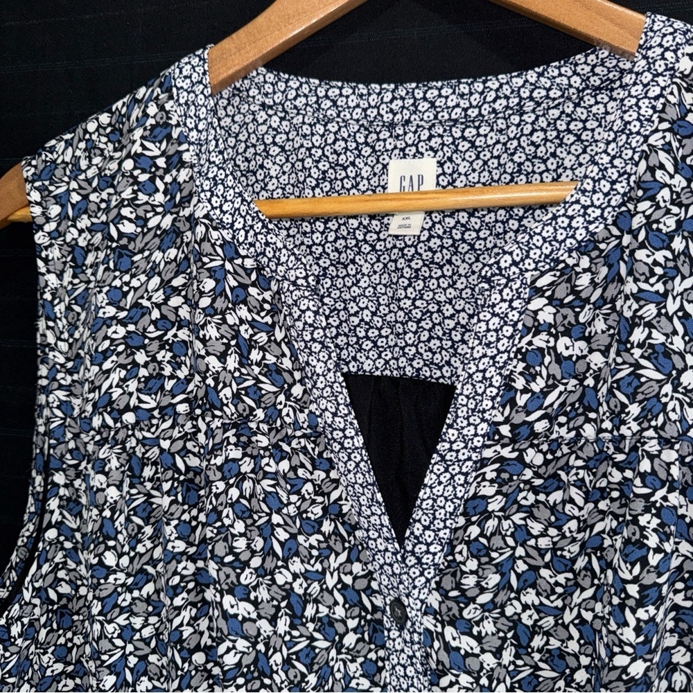 Gap womens blue floral sleeveless drawstring waist dress v neck size XXL - Picture 7 of 11